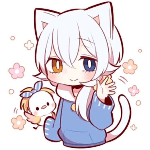 chibi tomoe, style anime, chaton blanc