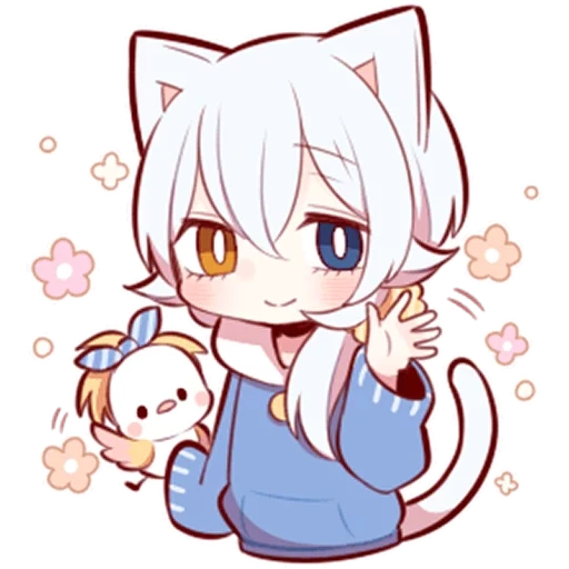 chibi tomoe, stile anime, gattino bianco