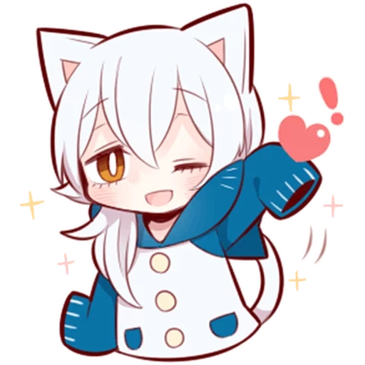 neko, shiro neko, arte anime, gattino bianco