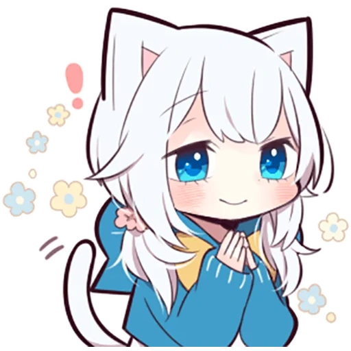 anime, kitty cat, chibi noko, kitten putih, setelan anak kucing putih