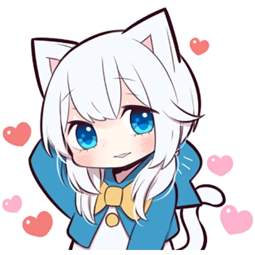 anime, nekan, no chibi, white kitten