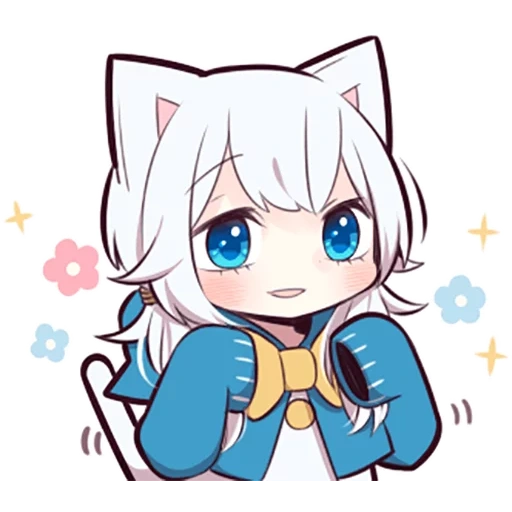 anime, anime art, white kitten, white kitten set, anime art drawings