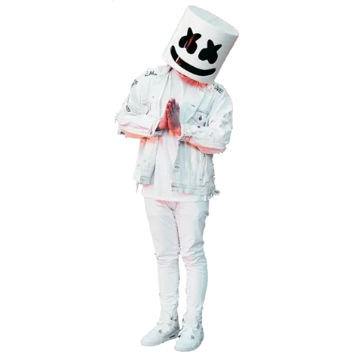 marshmallow singer, marshmallow rapper face, marshmallow white set, marshmallow singers don't wear masks, marshmallow dj doesn't wear a mask