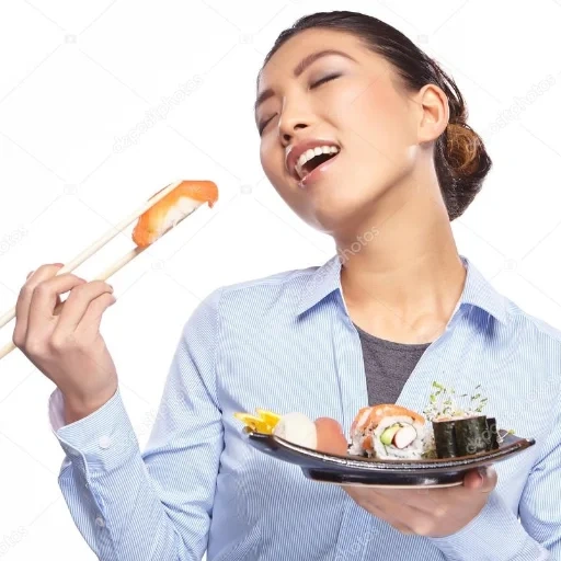 женщина, ест суши, женщина сушист, женщина ест суши, девушка ест суши