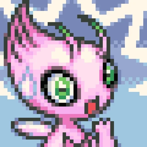 shaini selebi, meow meow pokemon, sableye pokemon, selebi pokemon go, pixel art pokemon