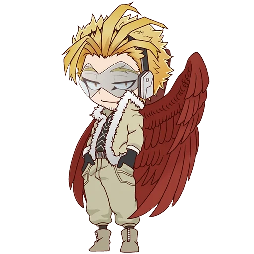 herói de anime, personagem chibi, papel de animação, hawks bnha wings, os falcões o meu colégio de heróis