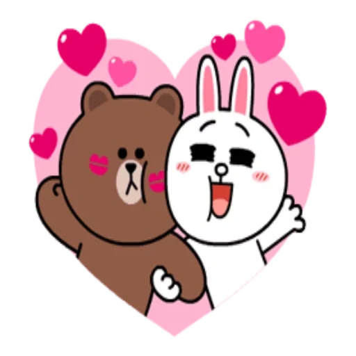 lapin ourson, wasapu hug, bear and rabbit love, petit ours petit lapin amour, line cony and brown