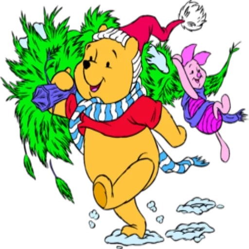 pooh pooh, winnie the pooh, cartoon de ano novo, cartoon de ano novo, pigmento fofo de natal de winnie the pooh