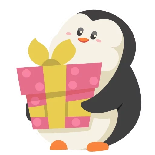 penguin, penguin with a gift, penguin with gifts, penguin gift vector, new year pigvin pastel