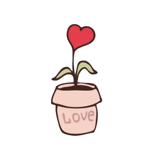 рисунок, растение, рисунок цветок горшке, любовный цветок горшке, цветок сердечком горшке