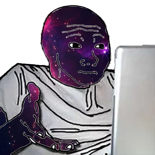 wojak, human, dumer in front of the monitor