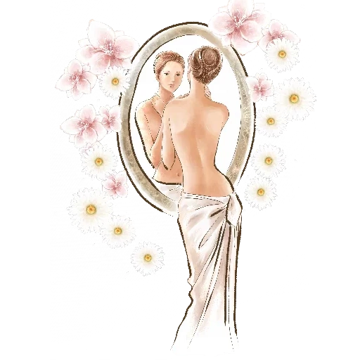 женщина, девушка, женщина у зеркала, девушка перед зеркалом, девушка перед зеркалом рисунок