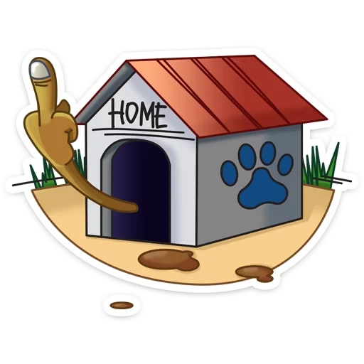 bottom drawing, drawing a house, cartoon booth of a dog, cartoon house of a dog, dog booth illustration