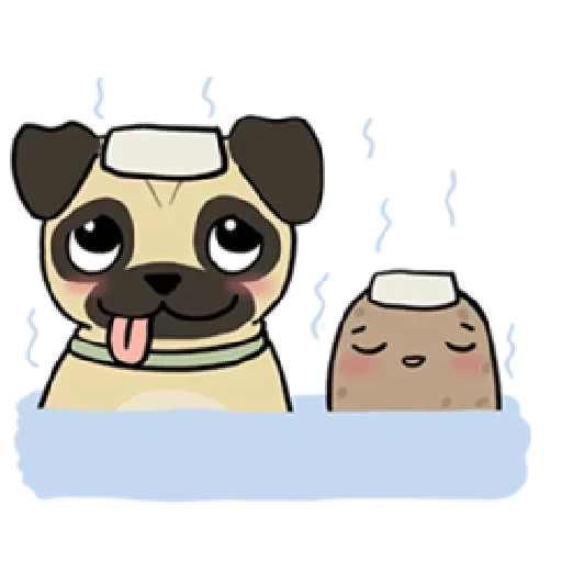 mops pops, disegno del pug, illustrazione del carlino, kawaii pugs 2, cartoni animati