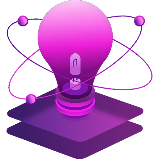 la idea del icono, lámpara de ícono, el icono del conocimiento, el icono de la insignia, bombilla violeta