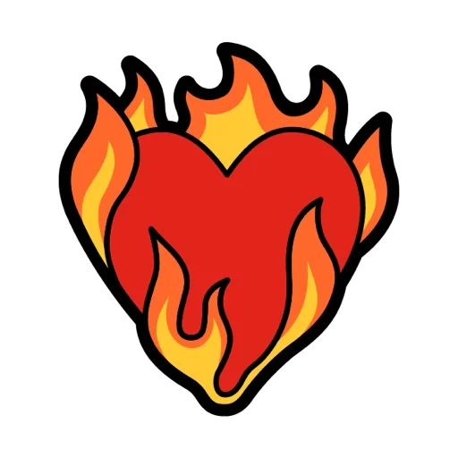 el corazón es fuego, emoji heart es fuego, el corazón del fuego se está dibujando, la luz roja del emoji, el corazón ardiente de emoji