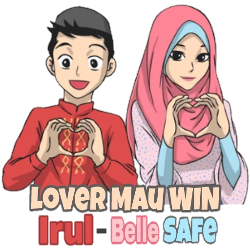 menina, manosi muçulmano, hijab cartoon, gambar kartun, casal muçulmano