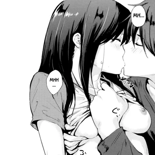 манга, аниме юри, manga yuri, поцелуй аниме