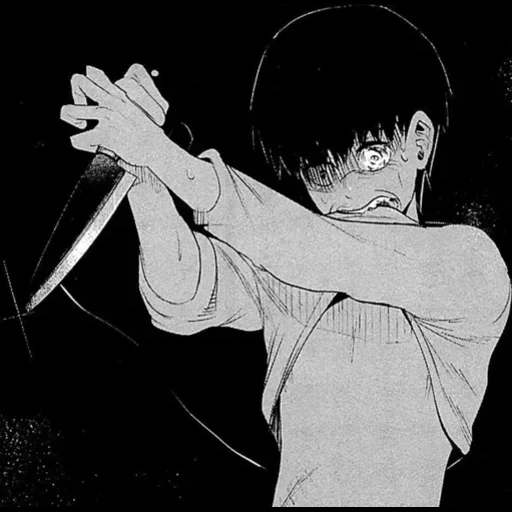 imagen, manga de arte, kaneki ken, anime arta manga, tokio gul kaneki con un cuchillo