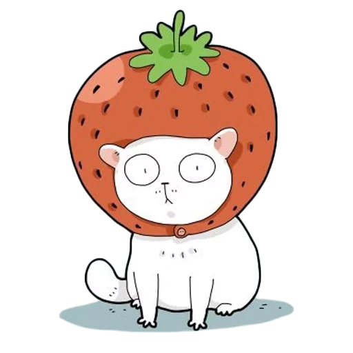 anjing laut, strawberry, kucing itu lucu, pola yang indah, ilustrasi yang lucu