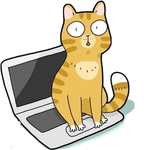 gato, gato simples, diagrama de gato engraçado, gato na frente do computador