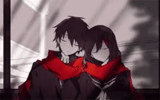 figura, casal de anime, romance anime, heihe yano shintaro, lenço vermelho de anime