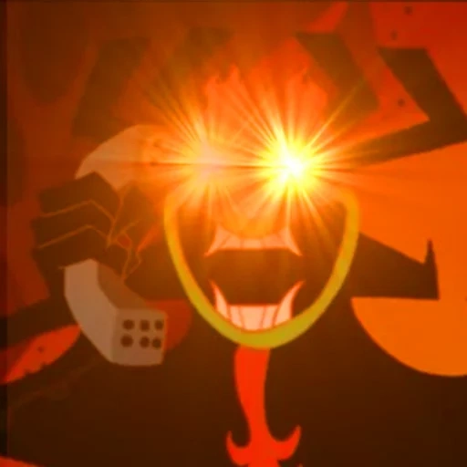 samurai jack, helltaker games, ultrathin meme, samurai jack is super thick, red luminous eye meme