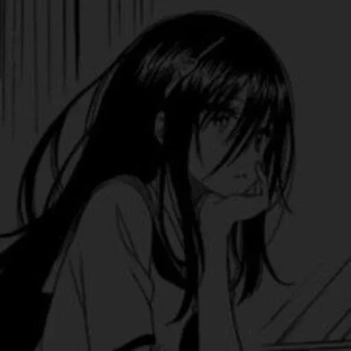 animation, anime, figure, sad animation, dark cartoon girl