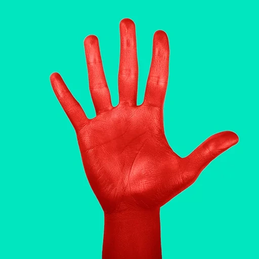 la mano, la mano rossa, mano laccata rossa, mani rosse, mani rosse su fondo bianco