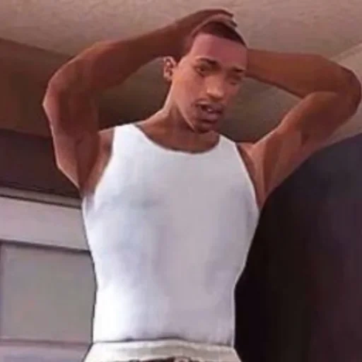 carl johnson, carl johnson c.j, therare occasons notion, c.j sosteniendo su cabeza, carl johnson c.j sosteniendo su cabeza