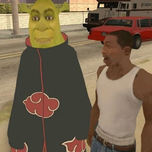 shrek, shrek is funny, grand theft auto, riley gta san andreas, grand theft auto san andreas