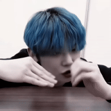 taehen, asiático, kim ta hyun, um garoto bonito, victo sejun com cabelo azul