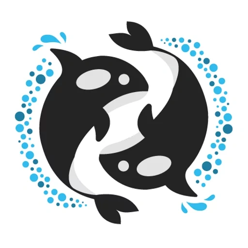 segno del pesce, simbolo del pesce, icona delfino, orca yin e yang, modello orca