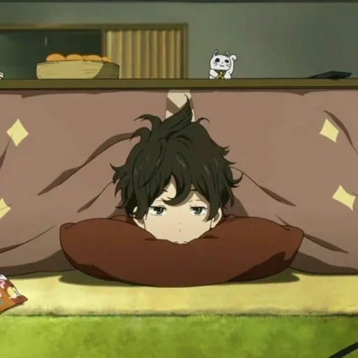 anime, okoki und taro, anime charaktere, oreki anime schlafen, nogi und taro lazy