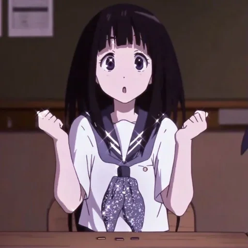 figura, menina anime, animação chitanda, hyouka chitanda, fundo preto anime