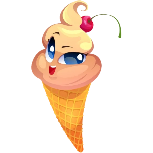 gelato divertente, corno di gelato con gli occhi, gelato animato