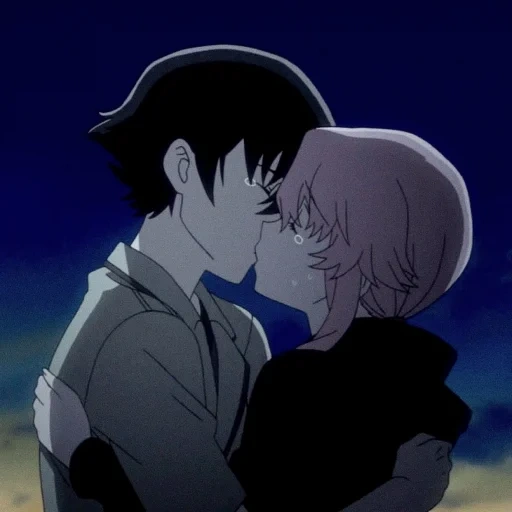 gambar, yukiter amano, yukiter amano kiss, ciuman anime mirai nikki, yuno gasai yukiter amano kiss