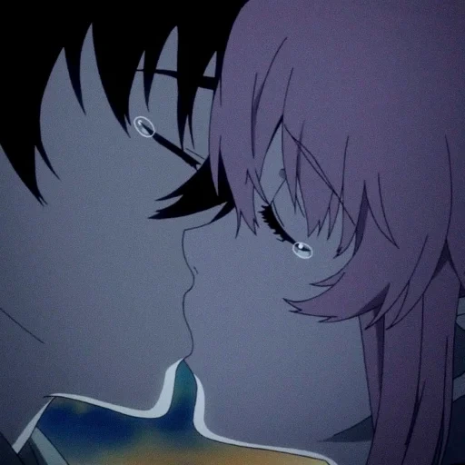 animado por ji, beijando anime, beijo de ueno yuji, diário de beijo futuro de yuki, beijo futuro do diário de anime