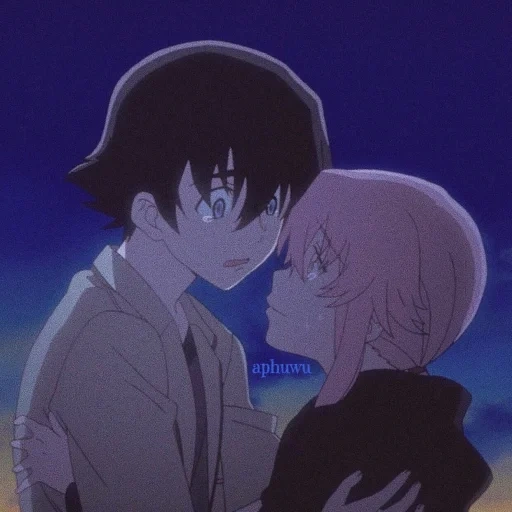figure, anime kiss, kiss of amano, mirai nikki anime kiss, kiss of amano