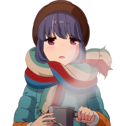 рисунок, yuru camp рин, лагерь свежем воздухе, yuru camp рин спальнике