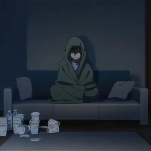 рисунок, аниме темное, грустные аниме, не могу уснуть, аниме депрессия одиночество