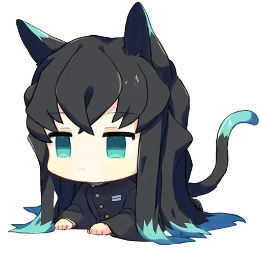tokito muichiro, papel de animación, nico gato de animación, tokito chibi muichiro, cabello negro red cliff