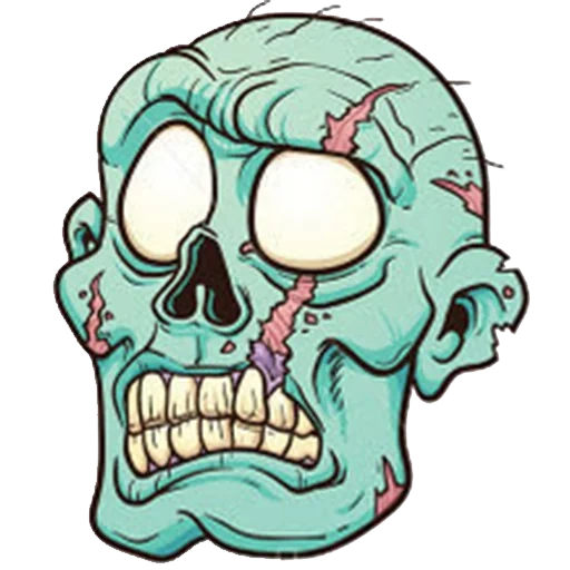 zombi, cabeza zombie, pegatinas zombie, la cara de la caricatura zombie, zombie de cabeza de dibujos animados