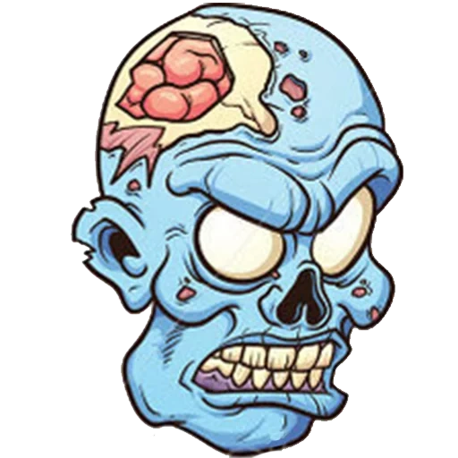 la testa di zombi, vettore cerebrale zombi, la testa dello zombi vinile, la testa del vettore di zombi, zombi della testa di cartoni animati