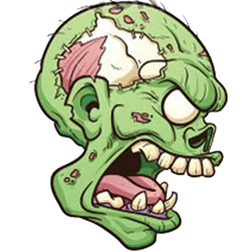 cabeza zombie, zombie witsappa, caricatura de zombis de bozales, la cabeza de un alegre zombie, zombie de cabeza de dibujos animados