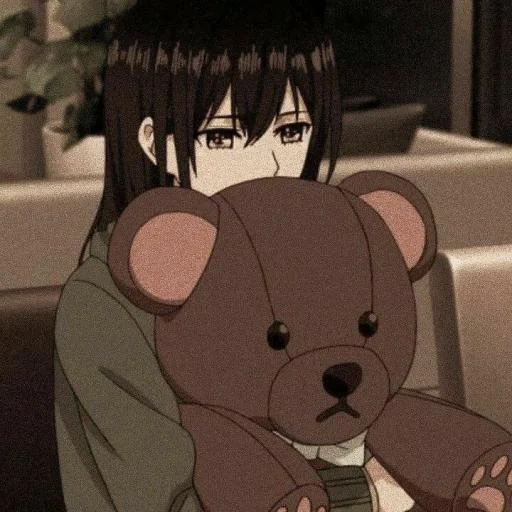 рисунок, аниме медведь, аниме грустные, персонажи аниме, коричневая эстетика аниме