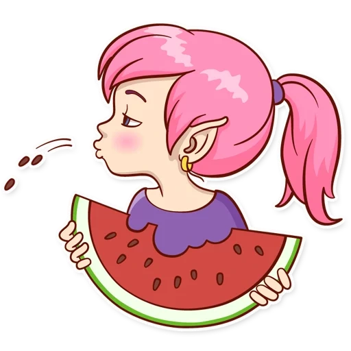ragazze, sconosciuto, ragazza con un disegno di anguria, drawing girl eats watermelon