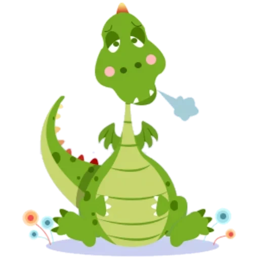 dinosaurio, dinosaurio verde, dragón de dibujos animados sentado, sonrisa dragón de dibujos animados