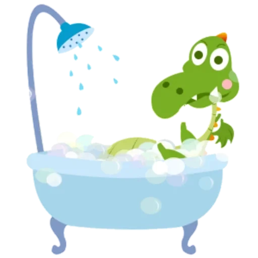 динозаврик, лягушонок ванной, лягушонок моется, зеленый динозаврик
