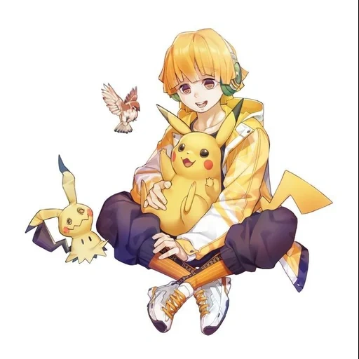 les gars de l'anime, zenitsa pikachu, zenitsa agsuma, personnages d'anime, le zenitsa agatsuma est petit